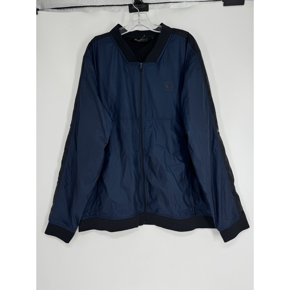 Under Armour Bomber Wind Jacket Mens 3XL Navy Fitted Windbreaker Full‎ Zip Up